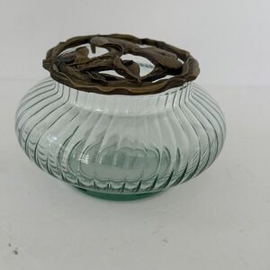 Vintage 1989 Rawcliffe Pewter Glass Flower Trinket Jewelry Calla Lily Bronze Lid